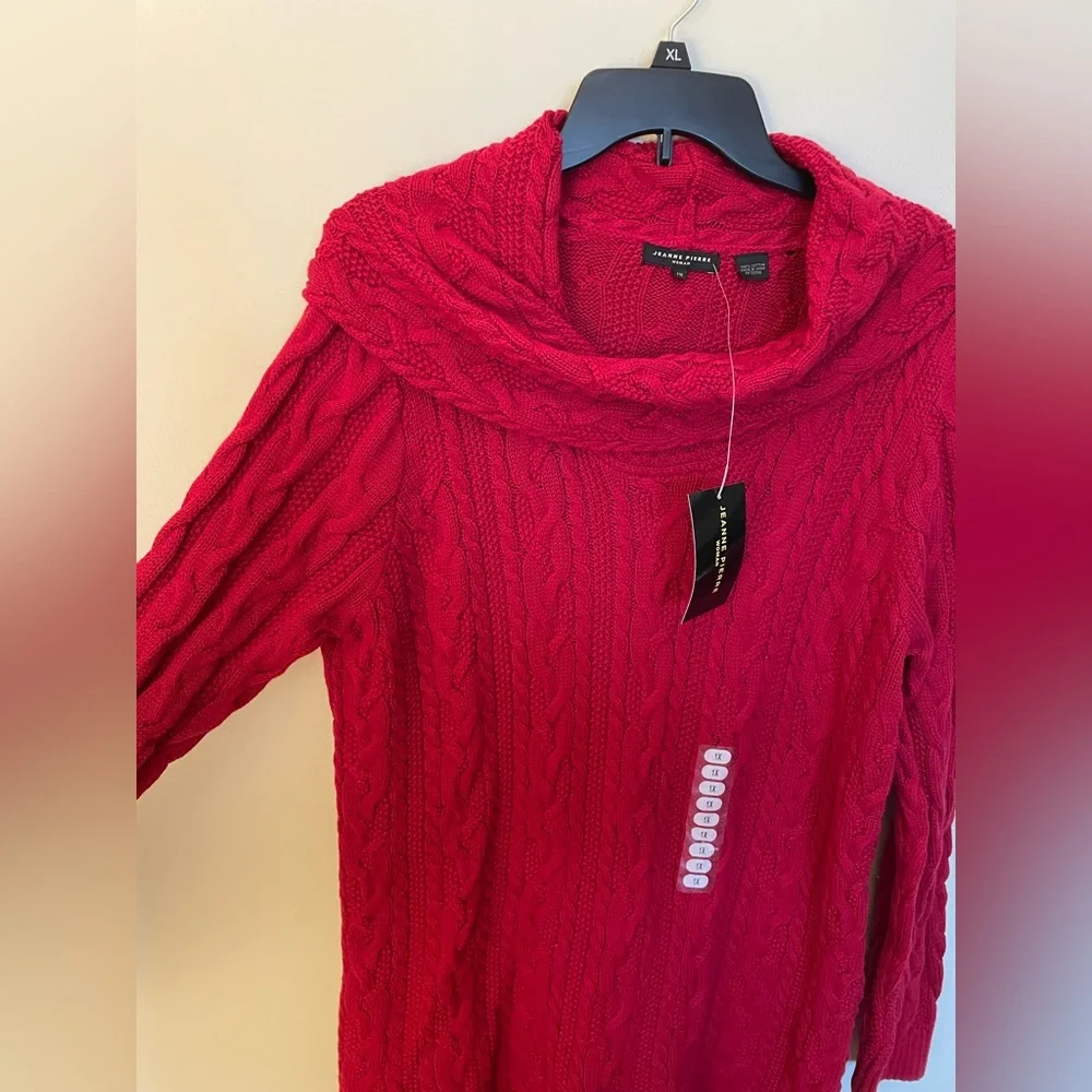 Jeanne Pierre Chunky Cowl Neck Sweater 1X in Carmine Red NWT - Picture 2 of 6
